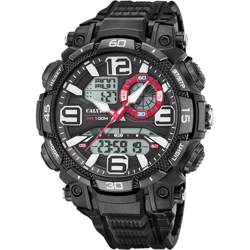 MONTRE CALYPSO K5793/1 NOIR, BRACELET CAOUTCHOUC, HOMME