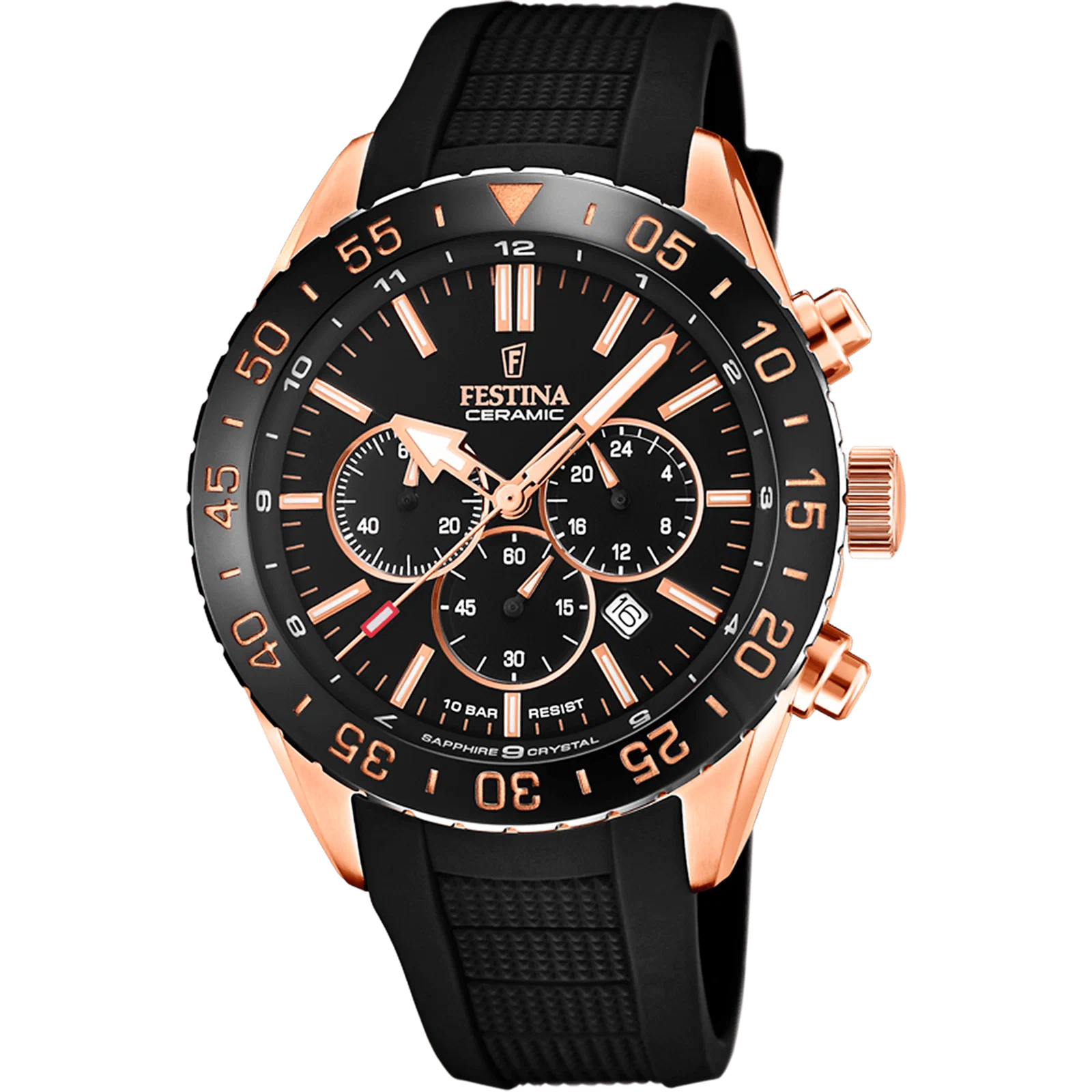 MONTRE FESTINA CERAMIC F20516/2 NOIR, BRACELET CAOUTCHOUC, HOMME — Image du produit 1