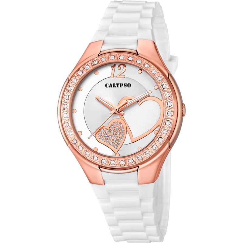 ساعة CALYPSO ترندي K5679/L بيضاء، سوار مطاطي، نسائية