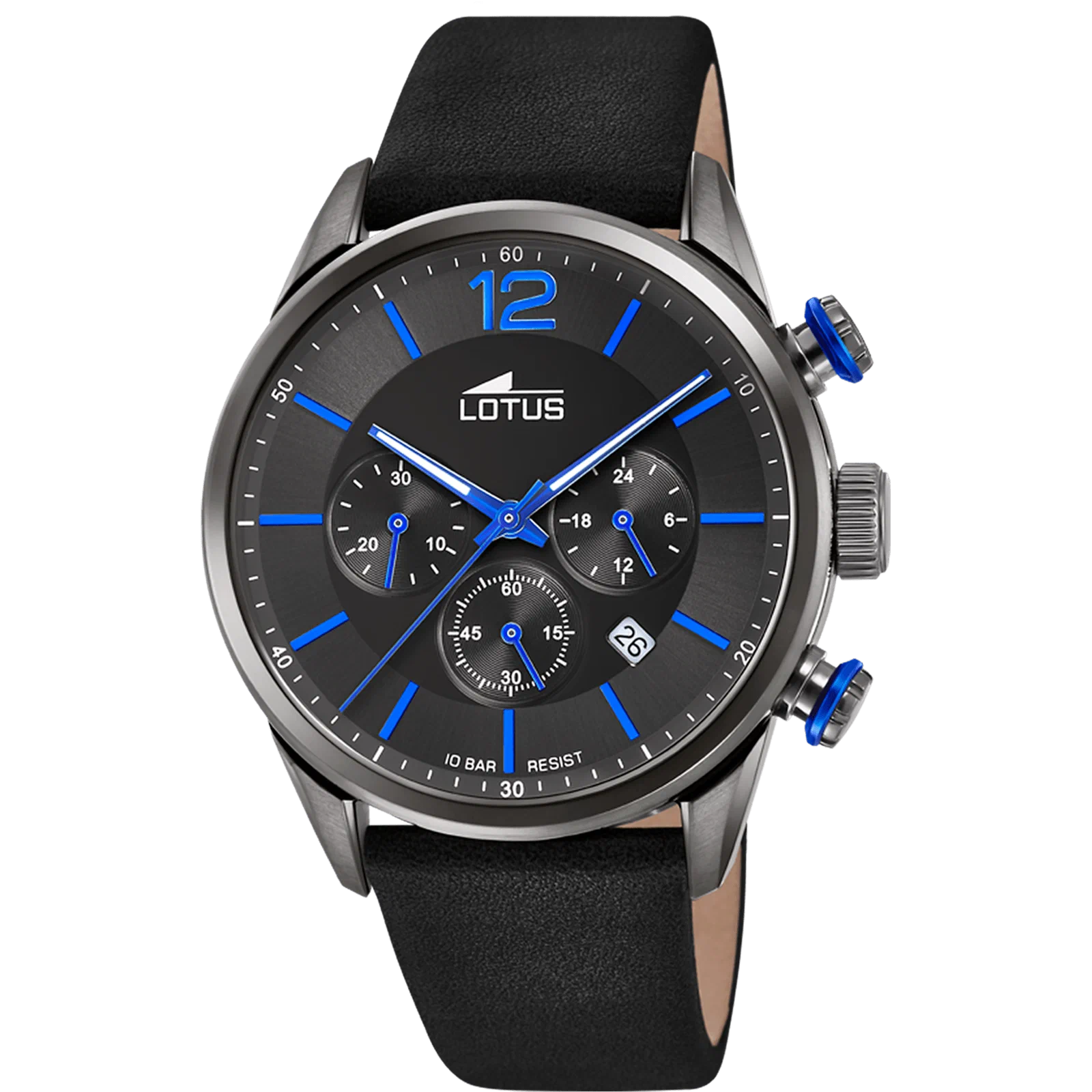 ساعة LOTUS CHRONO 18687/3 سوداء، سوار من الجلد، رجالية — صورة المنتج 1