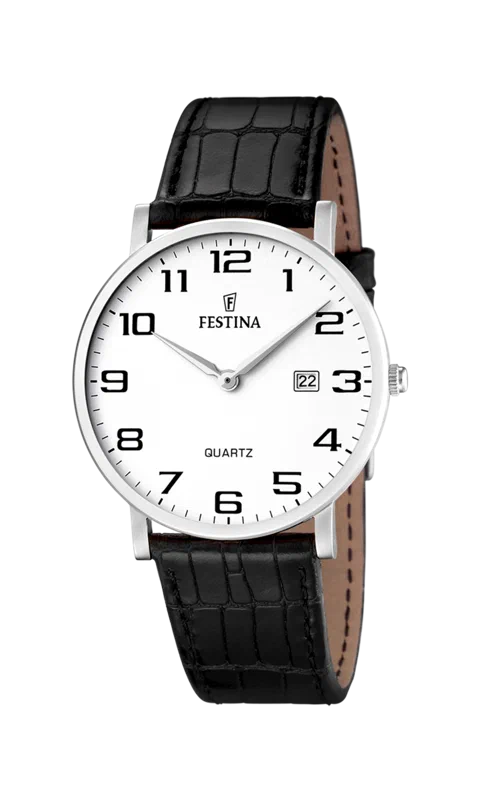 MONTRE FESTINA CLASSICS F16476/1 BLANC, BRACELET CUIR, HOMME
