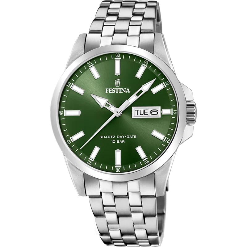 MONTRE FESTINA CLASSICS F20357/5 VERT, BRACELET EN ACIER, HOMME