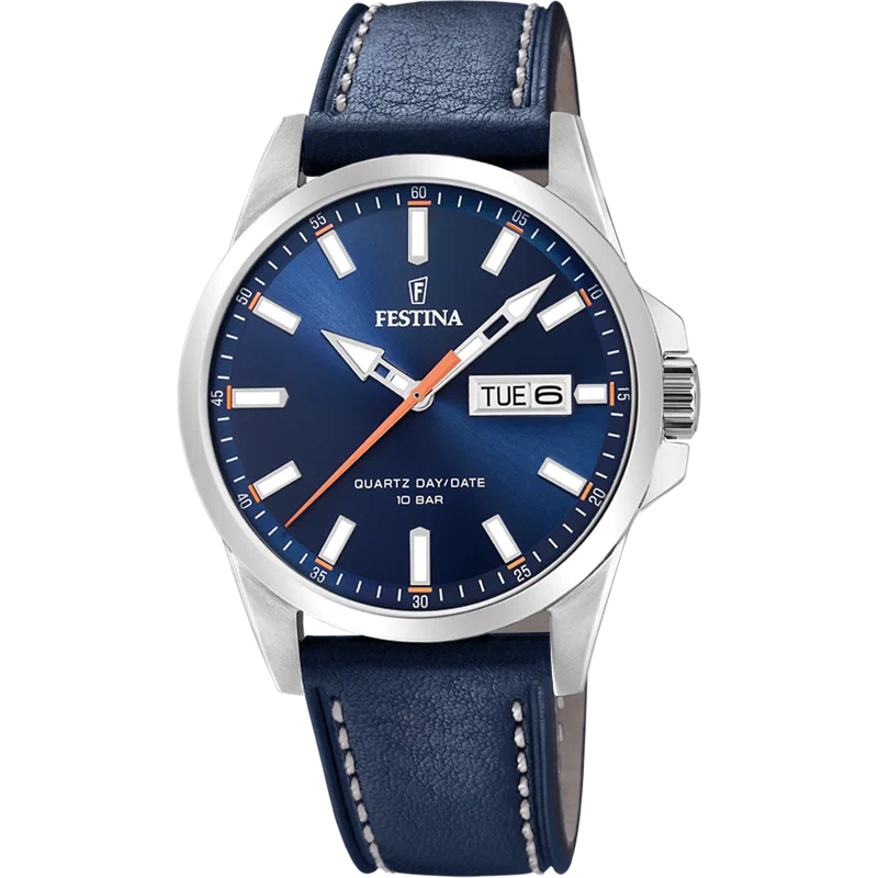 MONTRE FESTINA CLASSICS F20358/3 BLEU, BRACELET CUIR, HOMME
