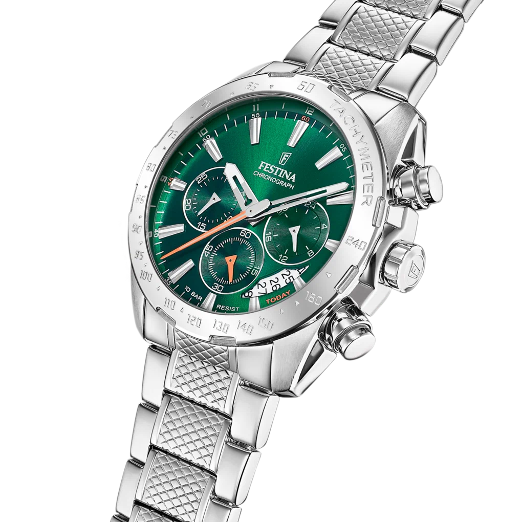 MONTRE FESTINA TIMELESS CHRONOGRAPH F20668/3 VERT BRACELET EN ACIER INOXYDABLE HOMME — Image du produit 5