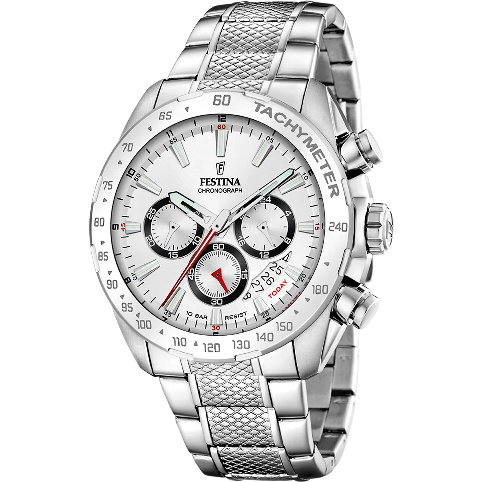 MONTRE FESTINA TIMELESS CHRONOGRAPH F20668/1 BLANC BRACELET EN ACIER INOXYDABLE HOMME — Image du produit 1