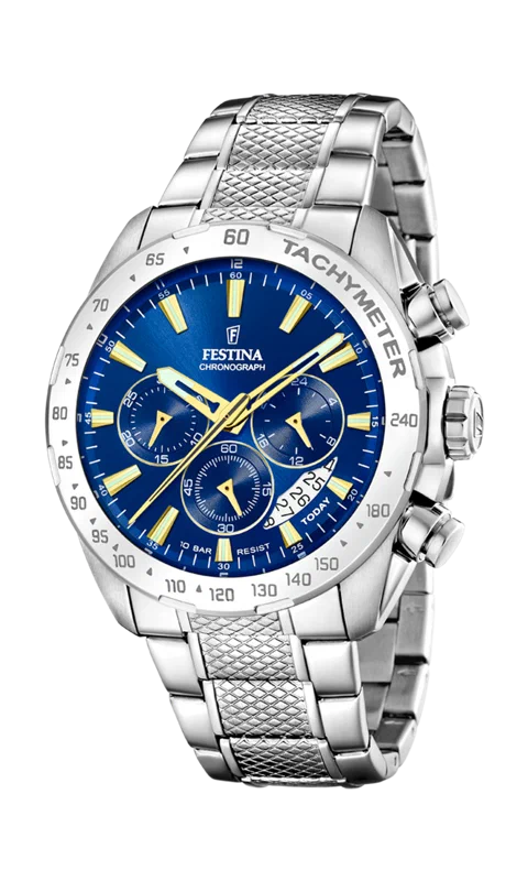 MONTRE FESTINA TIMELESS CHRONOGRAPH F20668/2 BLEU BRACELET EN ACIER INOXYDABLE HOMME — Image du produit 3