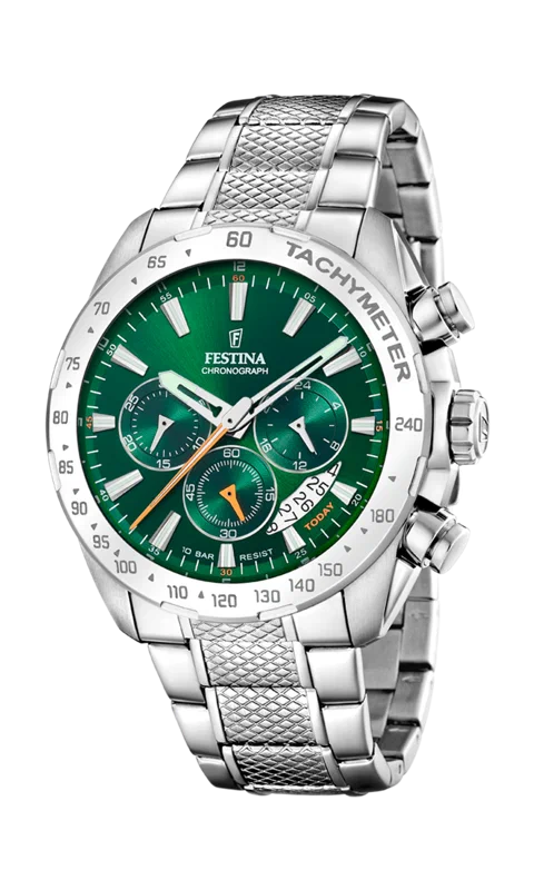 MONTRE FESTINA TIMELESS CHRONOGRAPH F20668/3 VERT BRACELET EN ACIER INOXYDABLE HOMME — Image du produit 3