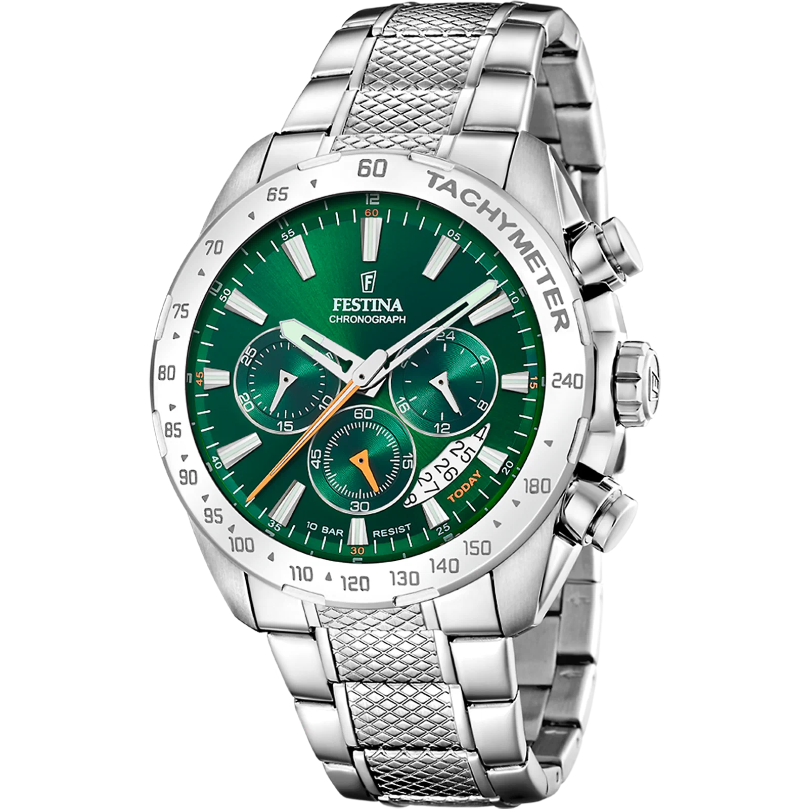 MONTRE FESTINA TIMELESS CHRONOGRAPH F20668/3 VERT BRACELET EN ACIER INOXYDABLE HOMME — Image du produit 1