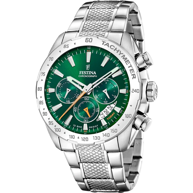 MONTRE FESTINA TIMELESS CHRONOGRAPH F20668/3 VERT BRACELET EN ACIER INOXYDABLE HOMME