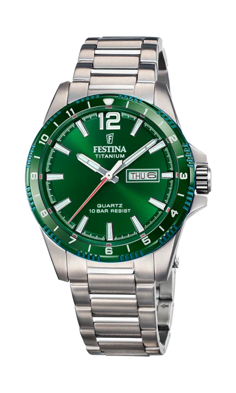 MONTRE FESTINA CALENDIER TITANE F20698/3 VERT, BRACELET D’ TITANE, HOMME — Image du produit 3