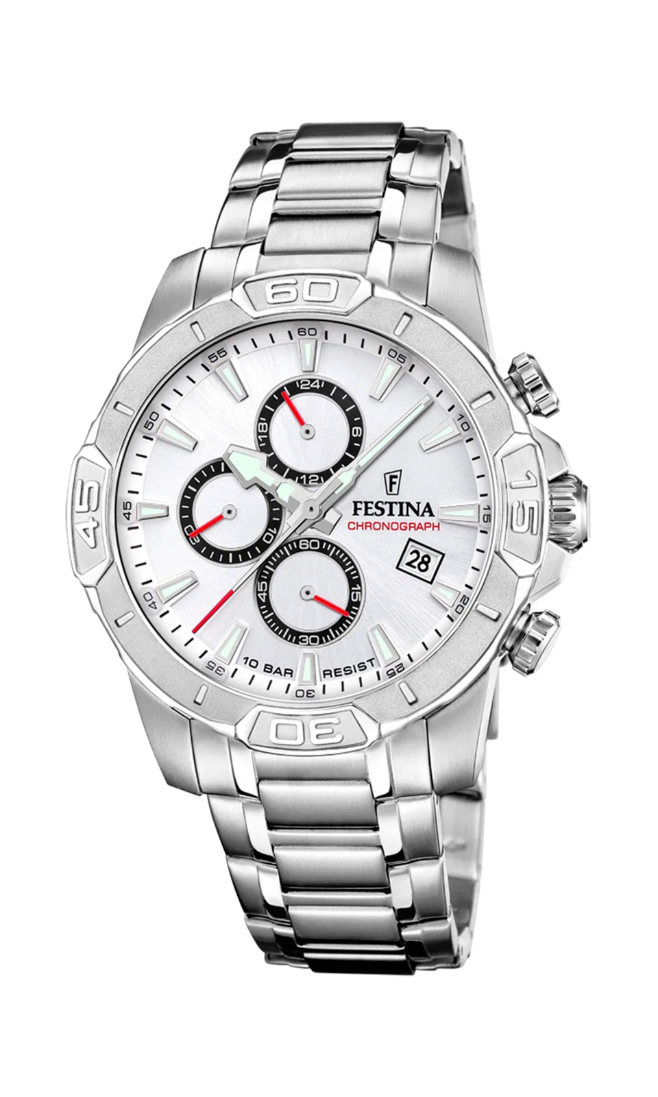 MONTRE FESTINA TIMELESS CHRONOGRAPH F20704/1 BLANC BRACELET EN ACIER INOXYDABLE HOMME — Image du produit 4