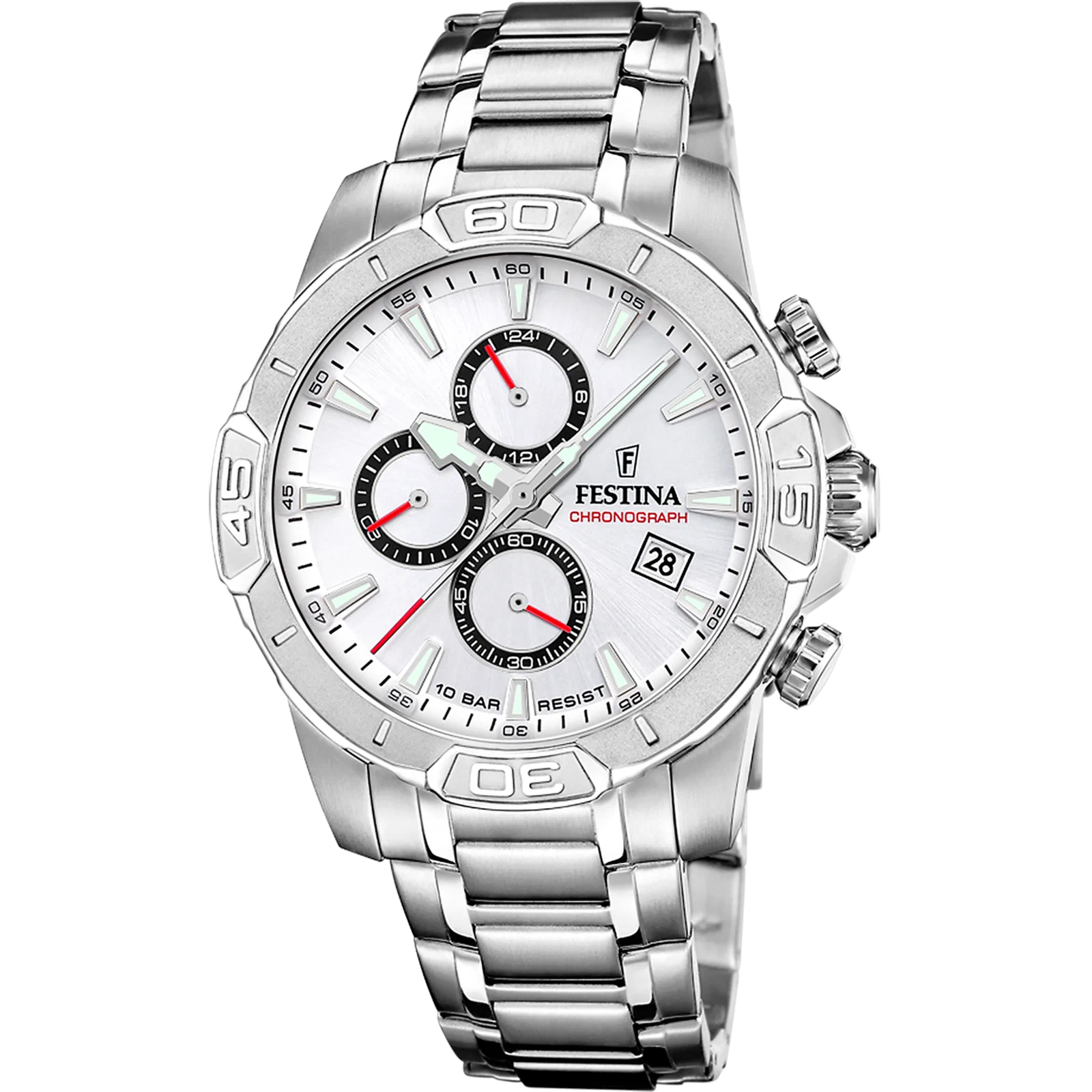 MONTRE FESTINA TIMELESS CHRONOGRAPH F20704/1 BLANC BRACELET EN ACIER INOXYDABLE HOMME — Image du produit 1