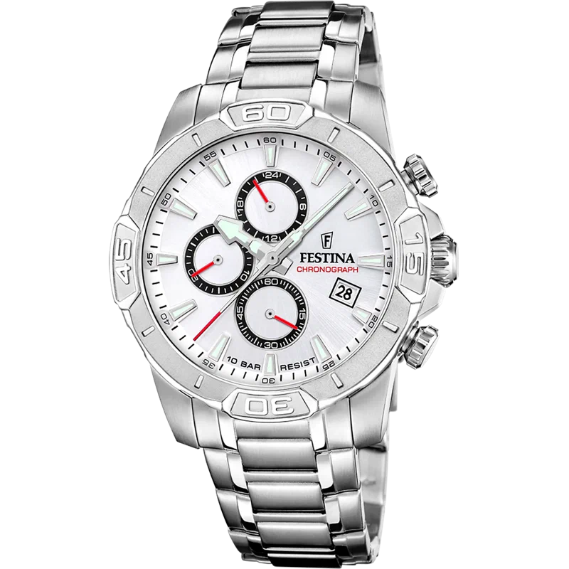 MONTRE FESTINA TIMELESS CHRONOGRAPH F20704/1 BLANC BRACELET EN ACIER INOXYDABLE HOMME
