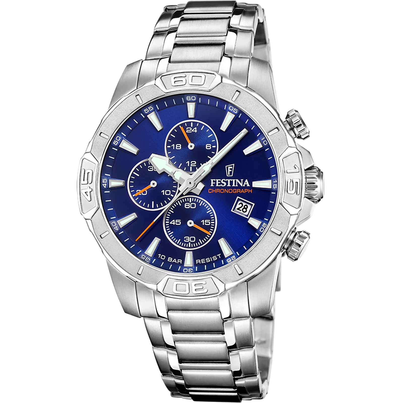 MONTRE FESTINA TIMELESS CHRONOGRAPH F20704/2 BLEU BRACELET EN ACIER INOXYDABLE HOMME — Image du produit 1