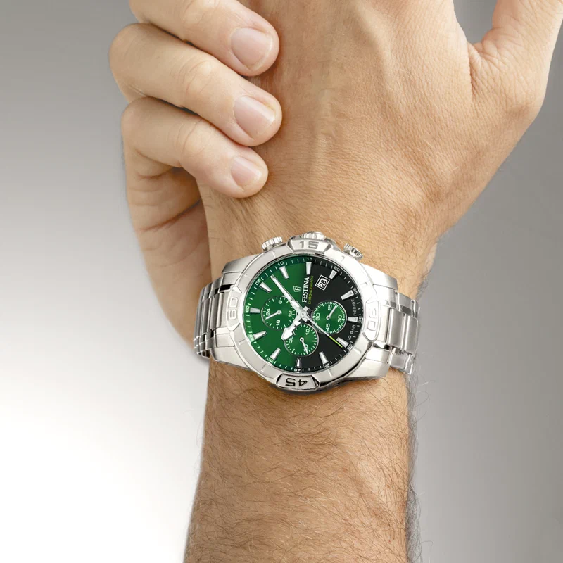 MONTRE FESTINA TIMELESS CHRONOGRAPH F20704/5 VERT BRACELET EN ACIER INOXYDABLE HOMME — Image du produit 5
