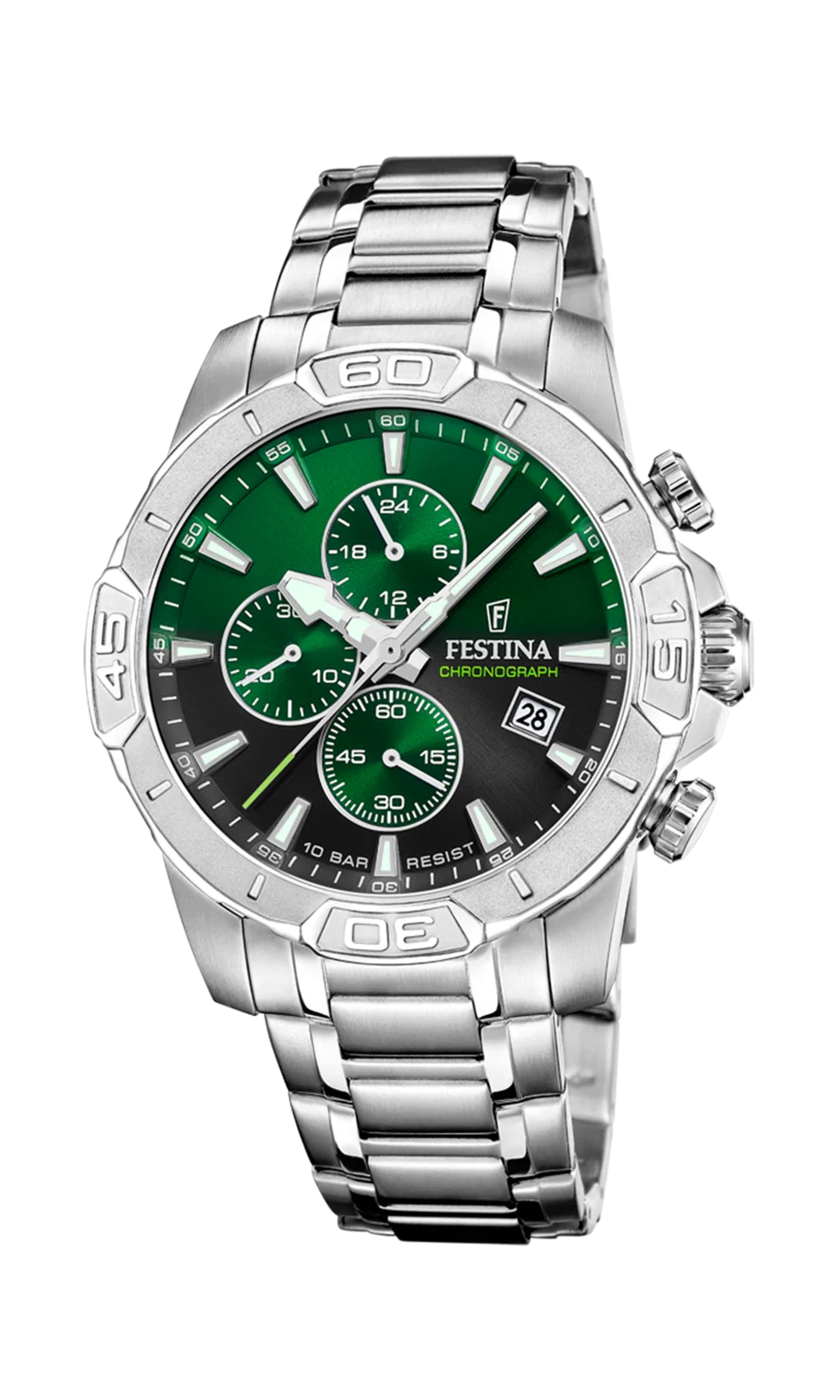 MONTRE FESTINA TIMELESS CHRONOGRAPH F20704/5 VERT BRACELET EN ACIER INOXYDABLE HOMME — Image du produit 3