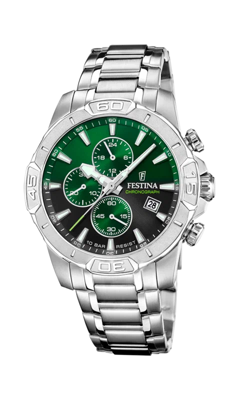 MONTRE FESTINA TIMELESS CHRONOGRAPH F20704/5 VERT BRACELET EN ACIER INOXYDABLE HOMME — Image du produit 3