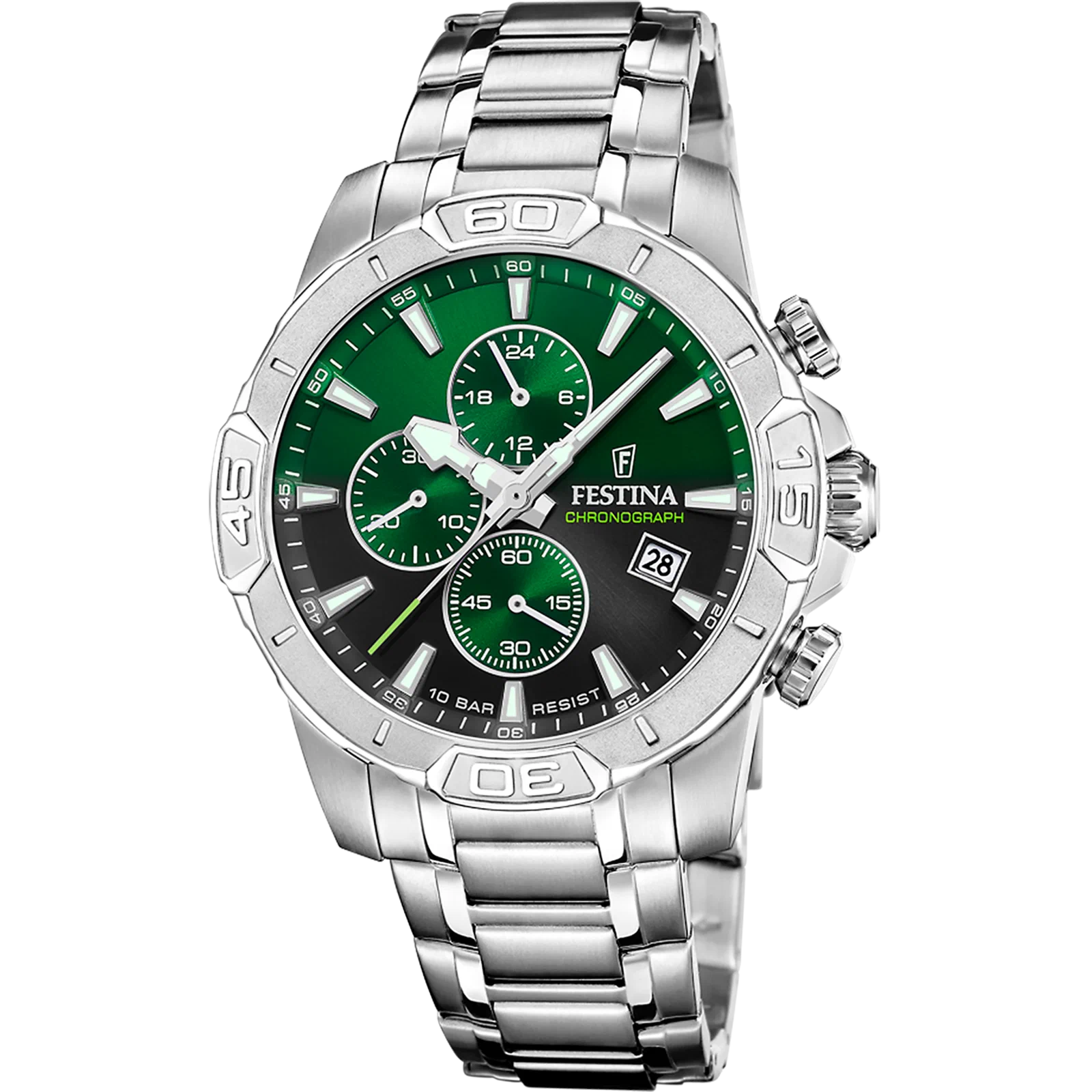 MONTRE FESTINA TIMELESS CHRONOGRAPH F20704/5 VERT BRACELET EN ACIER INOXYDABLE HOMME — Image du produit 1