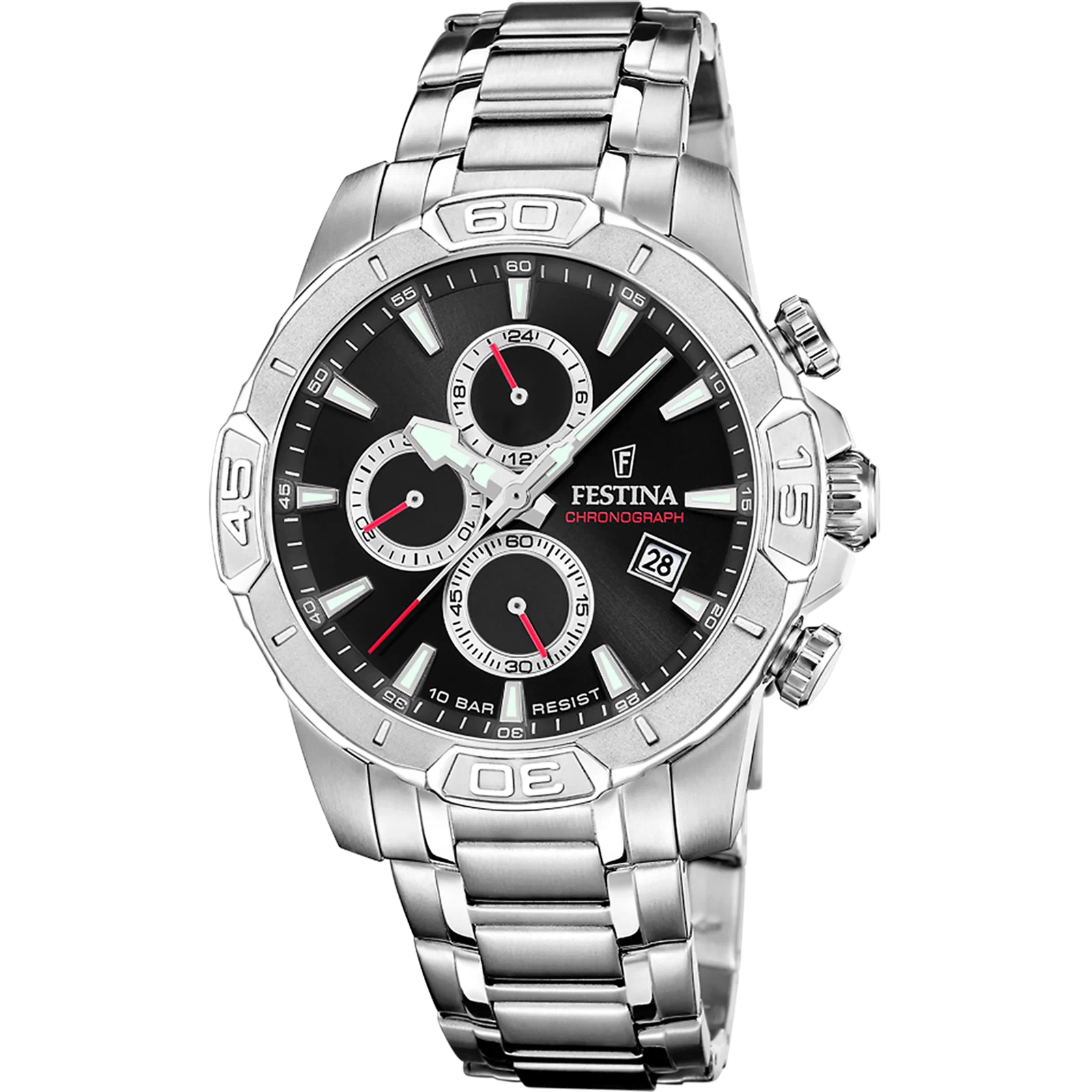 MONTRE FESTINA TIMELESS CHRONOGRAPH F20704/3 NOIR BRACELET EN ACIER INOXYDABLE HOMME — Image du produit 1