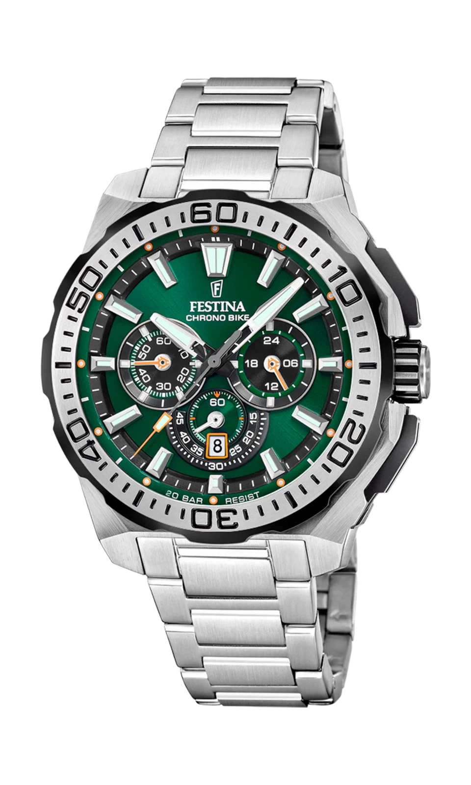 MONTRE HOMME FESTINA CHRONO BIKE F20724/3 VERT BRACELET EN ACIER — Image du produit 2