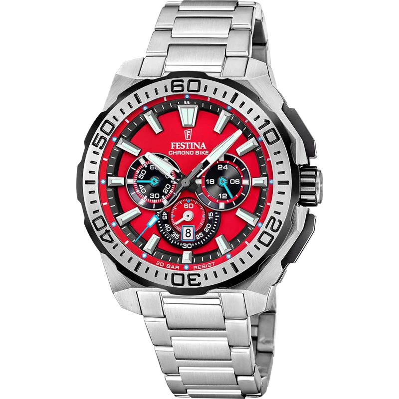 MONTRE HOMME FESTINA CHRONO BIKE F20724/5 ROUGE BRACELET EN ACIER