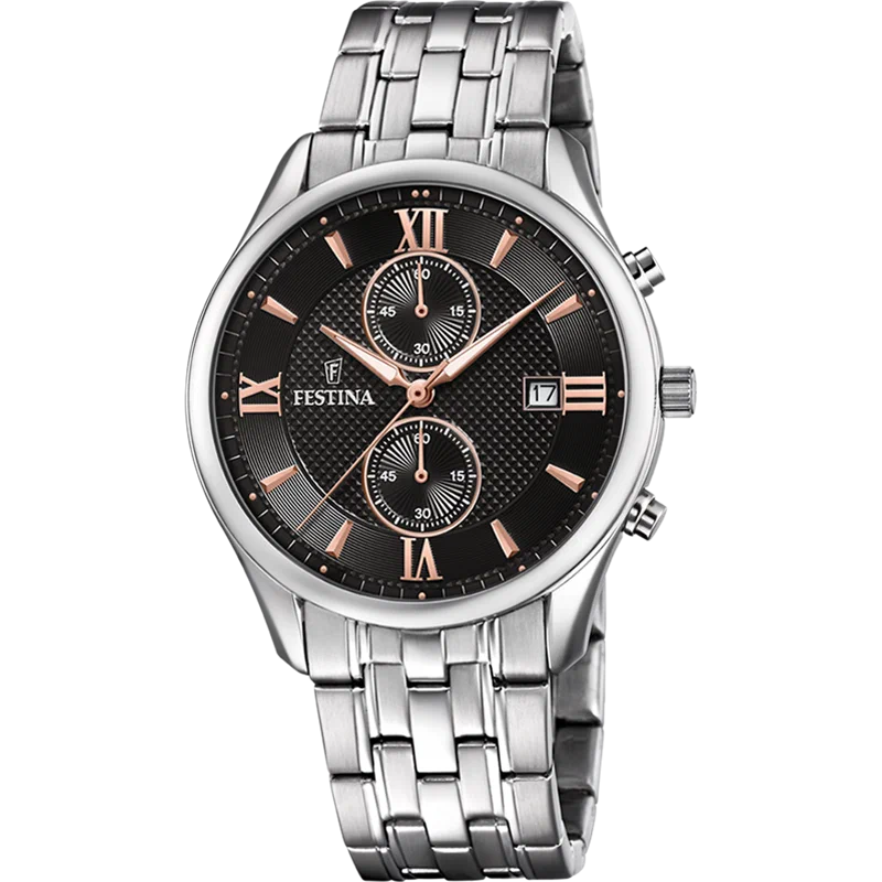 MONTRE FESTINA TIMELESS CHRONOGRAPH F6854/7 NOIR, BRACELET EN ACIER, HOMME